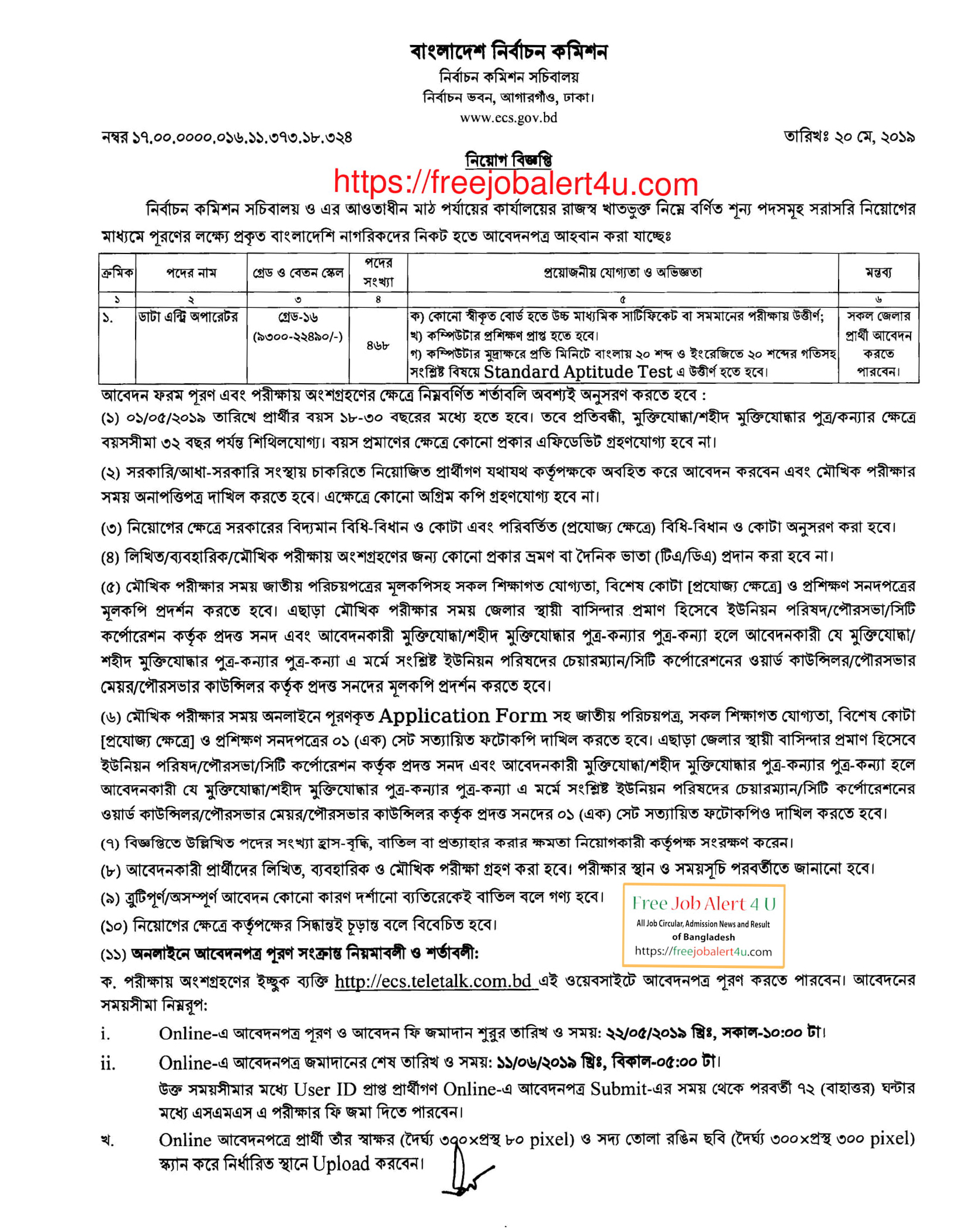 Bangladesh Election Commission (ECS) Job Circular 2019