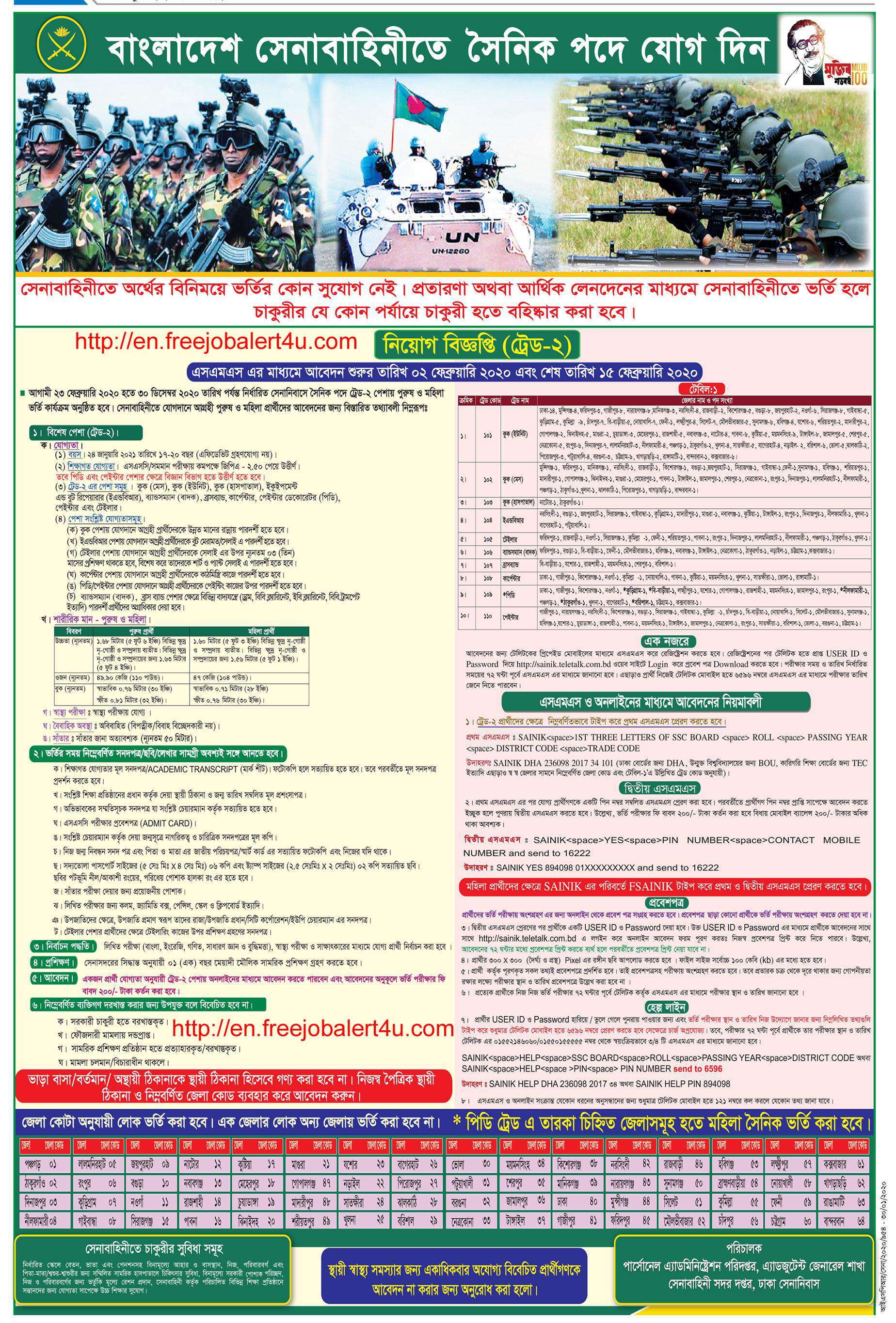 Bangladesh Army Sainik Job Circular 2020